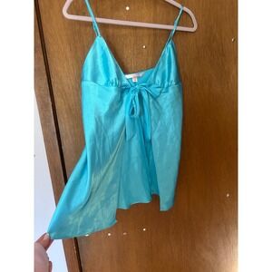 Y2K Victoria's Secret Satin Tie Front Babydoll Chemise Turquoise Blue Medium